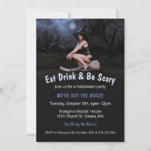 Halloween Pinup Meisje In Moonlight Uitnodiging