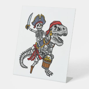Halloween Pirate Dinosaur Skeleton Reclamebord Met Voetstuk
