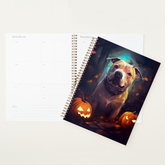 Halloween Pitbull avec citrouilles effrayant (Devant avec enveloppe)