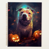Halloween Pitbull avec citrouilles effrayant (Devant)