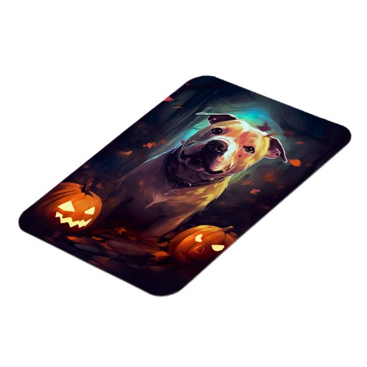 Halloween Pitbull met pompoenen eng Magneet (Linkerzijde)