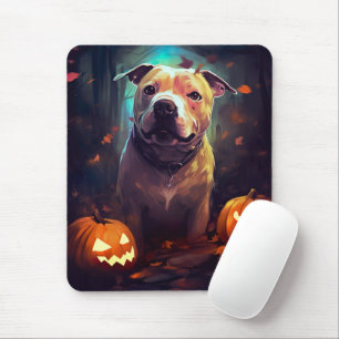 Halloween Pitbull met pompoenen eng Muismat