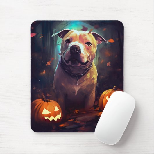 Halloween Pitbull met pompoenen eng Muismat (Met muis)