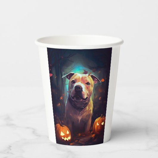 Halloween Pitbull met pompoenen eng Papieren Bekers (Achterkant)