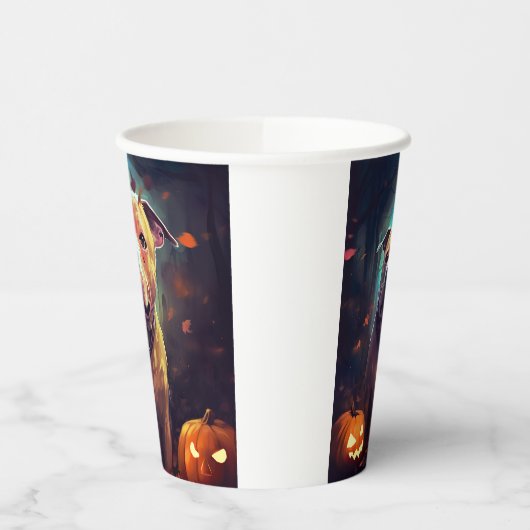 Halloween Pitbull met pompoenen eng Papieren Bekers (Links)