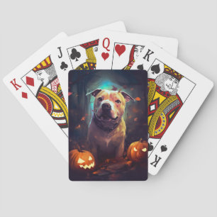 Halloween Pitbull met pompoenen eng Pokerkaarten
