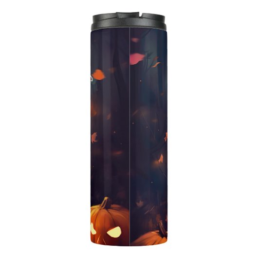 Halloween Pitbull met pompoenen eng Thermosbeker (Achterkant)