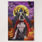 Halloween Pitbull Vampire Pumpkins eng Legpuzzel (Verticaal)