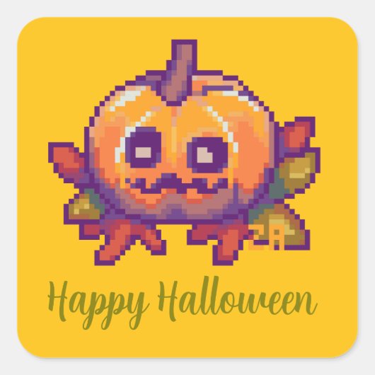 Halloween, Pixelart, Pixel Art, Pumpkin Halloween Vierkante Sticker (Voorkant)