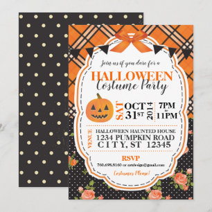 Halloween Plaid & Floral Invitation