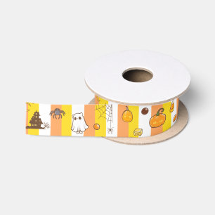 Halloween Plezier Oranje Geel en Wit gestreept Lint
