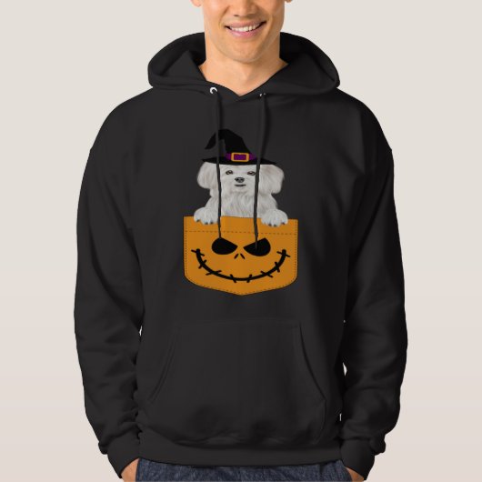Halloween Pocket Maltese Scary Jack O Lantern Hoodie (Voorkant)