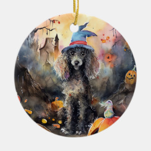 Halloween poel met pompoenen eng keramisch ornament