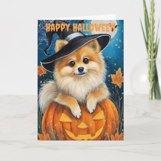 Halloween Pomeranian Dog Feestdagen Kaart (Voorkant)