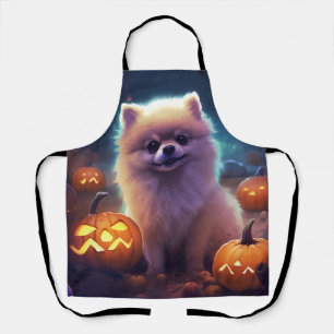 Halloween Pomeranian Met Pompoenen Eng  Schort