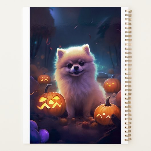 Halloween Pomeranian With Pumpkins Scary Planner (Achterkant)