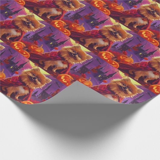 Halloween Pommeranian Vampire Pumpkins eng Cadeaupapier (Hoek)