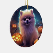 Halloween Pommeren met pompoenen eng Keramisch Ornament (Rechts)