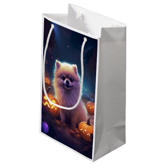 Halloween Pommeren met pompoenen eng Klein Cadeauzakje (Achterkant Gekanteld)