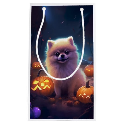 Halloween Pommeren met pompoenen eng Klein Cadeauzakje (Voorkant)