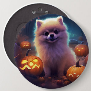 Halloween Pommeren met pompoenen eng Ronde Button 6,0 Cm
