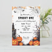 Halloween pompoen 1e verjaardag uitnodiging (Staand voorkant)