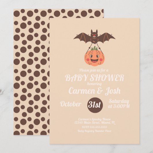 Halloween  Pompoen Bat Retro Baby shower Kaart (Voorkant / Achterkant)