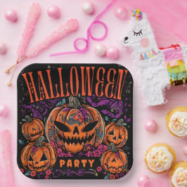 Halloween, Pompoen Coven Bloei, Gotisch Papieren Bordje