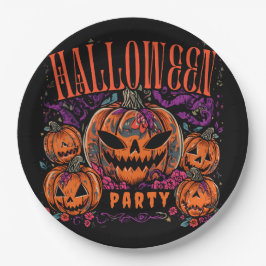 Halloween, Pompoen Coven Bloei, Gotisch Papieren Bordje