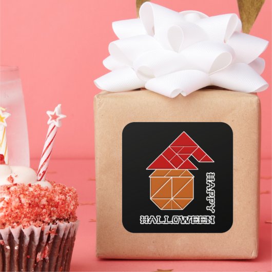 Halloween pompoen en heks Pet Vierkante Sticker (Feest)