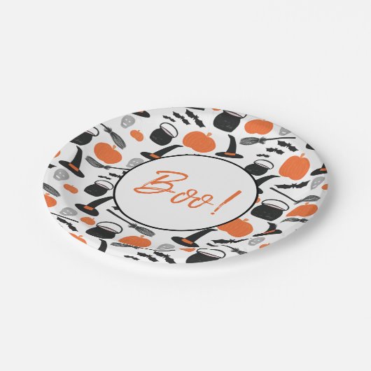 Halloween pompoen en heksen Boo Papieren Bordje (Gekanteld)
