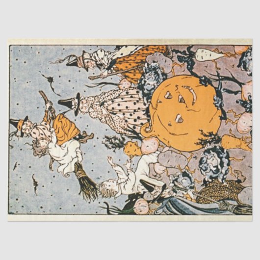  Halloween pompoen en heksen met bezems Tissuepapier (Voorkant)