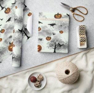 Halloween pompoen en raaf cadeaupapier