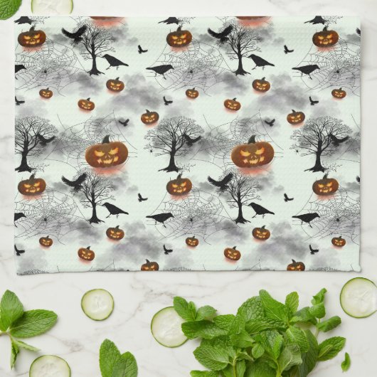 Halloween pompoen en raaf theedoek (Gevouwen)