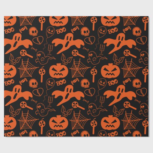 Halloween pompoen gezicht Jack O lantaarn zwart Cadeaupapier (Vlak)