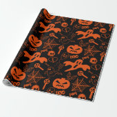 Halloween pompoen gezicht Jack O lantaarn zwart Cadeaupapier (Uitgerold)