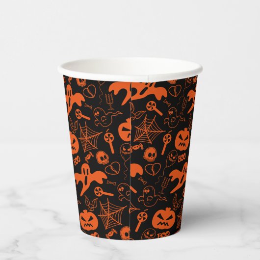 Halloween pompoen gezicht Jack O lantaarn zwart Papieren Bekers (Rechts)