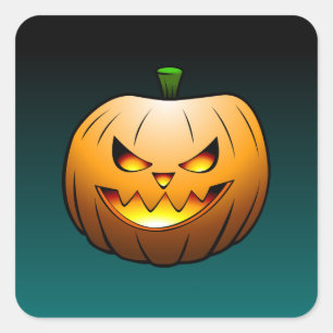 Halloween Pompoen Gezicht Vierkante Sticker