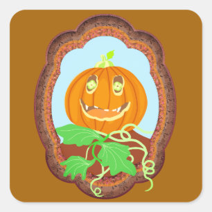 Halloween pompoen glimlachend grillig en griezelig vierkante sticker