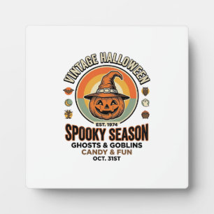 Halloween Pompoen Grappige Vintage Heksenhoed_1 Fotoplaat