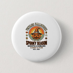 Halloween Pompoen Grappige Vintage Heksenhoed_1 Ronde Button 5,7 Cm
