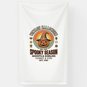 Halloween Pompoen Grappige Vintage Heksenhoed_1 Spandoek