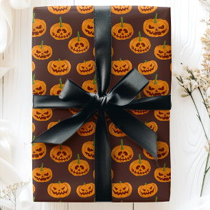 Halloween Pompoen Griezelige Jack O'Lanterns Patro Cadeaupapier