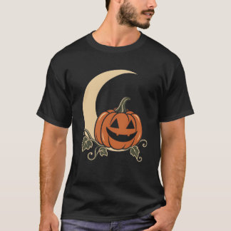 Halloween Pompoen Halve Maan Illustratie T-shirt