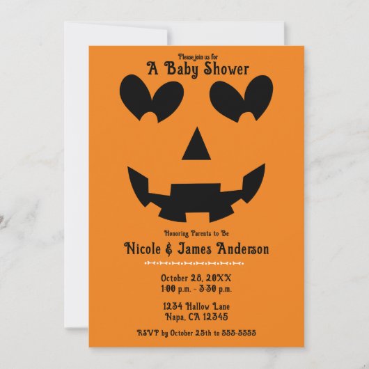 Halloween Pompoen Hart Ogen Baby Shower Kaart (Voorkant)