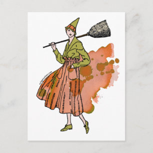Halloween pompoen heks briefkaart