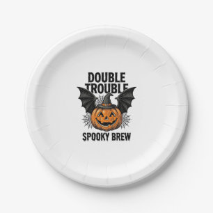 Halloween Pompoen Heks Dubbele Problemen Vintage D Papieren Bordje