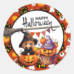 Halloween Pompoen Heks Ronde Sticker