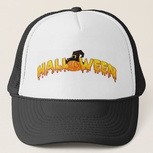 Halloween pompoen heks trucker pet (Voorkant)