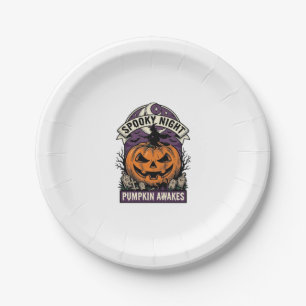Halloween Pompoen Heks Vintage Griezelnacht Shirt Papieren Bordje